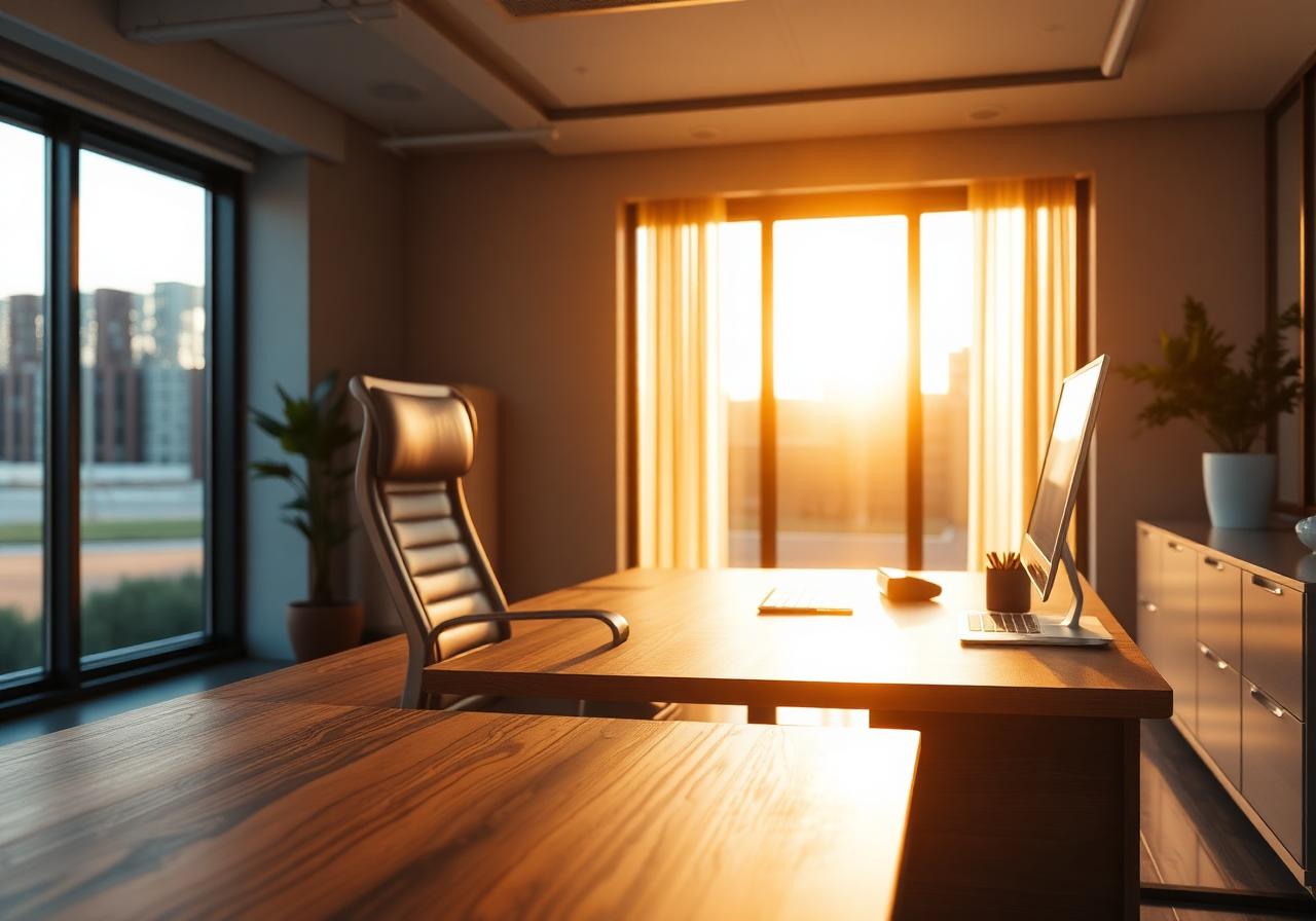 Werkplekken bij ochtendlicht